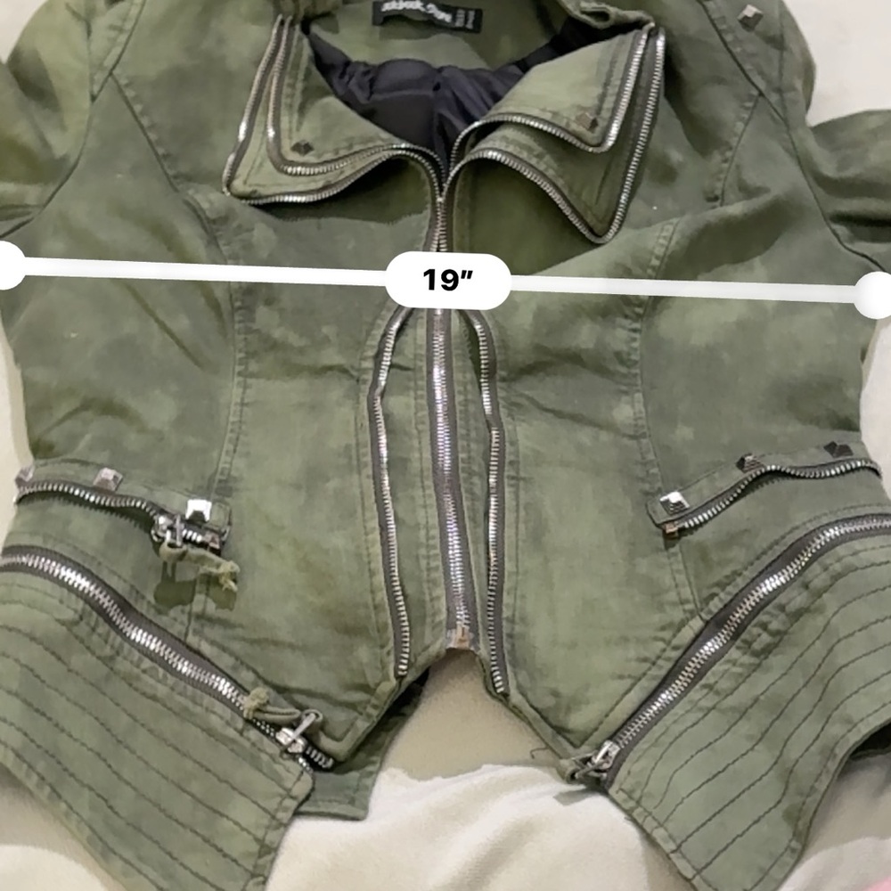 Olive camo green military studded multi zip jacket - Picture 11 of 11